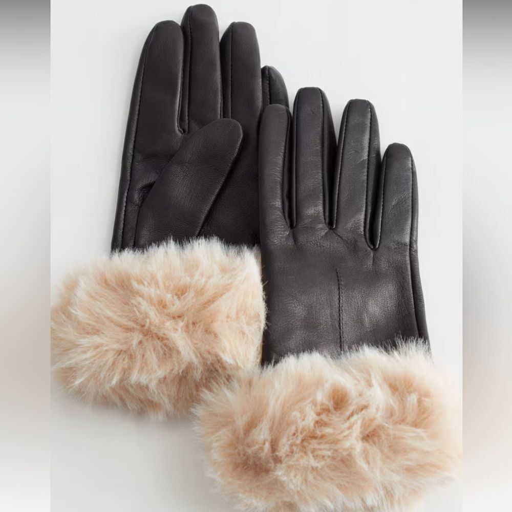 & Other Stories Faux Fur Leather Gloves Size Small